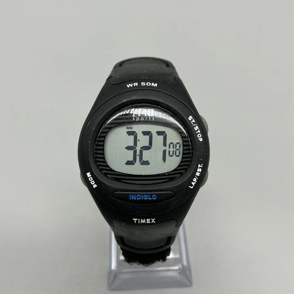 Timex 1440 Sports Unisex Watch 34mm Digital Dial Black Band Indiglo New Battery